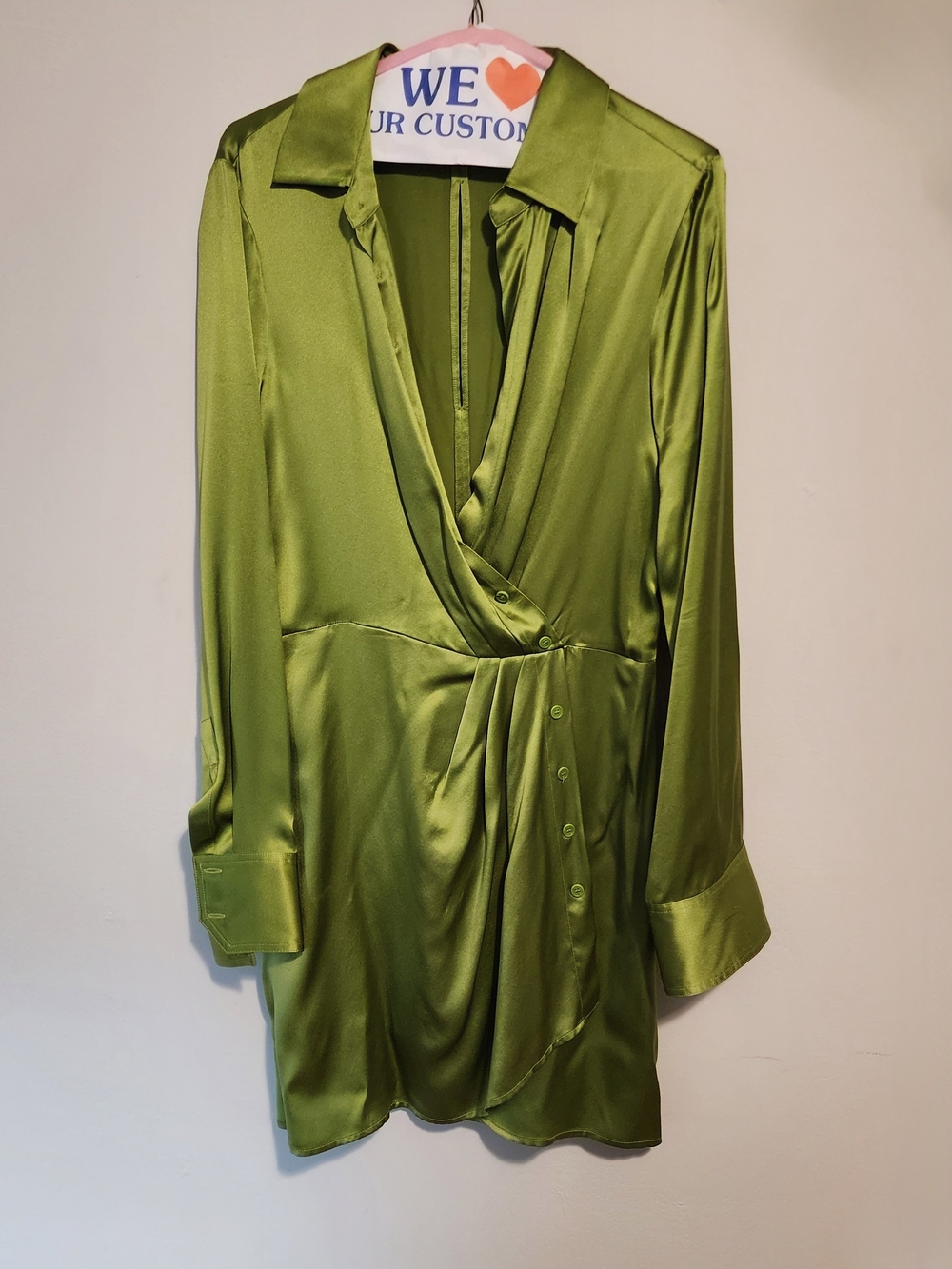 Reformation Olive Green Satin Mini Dress